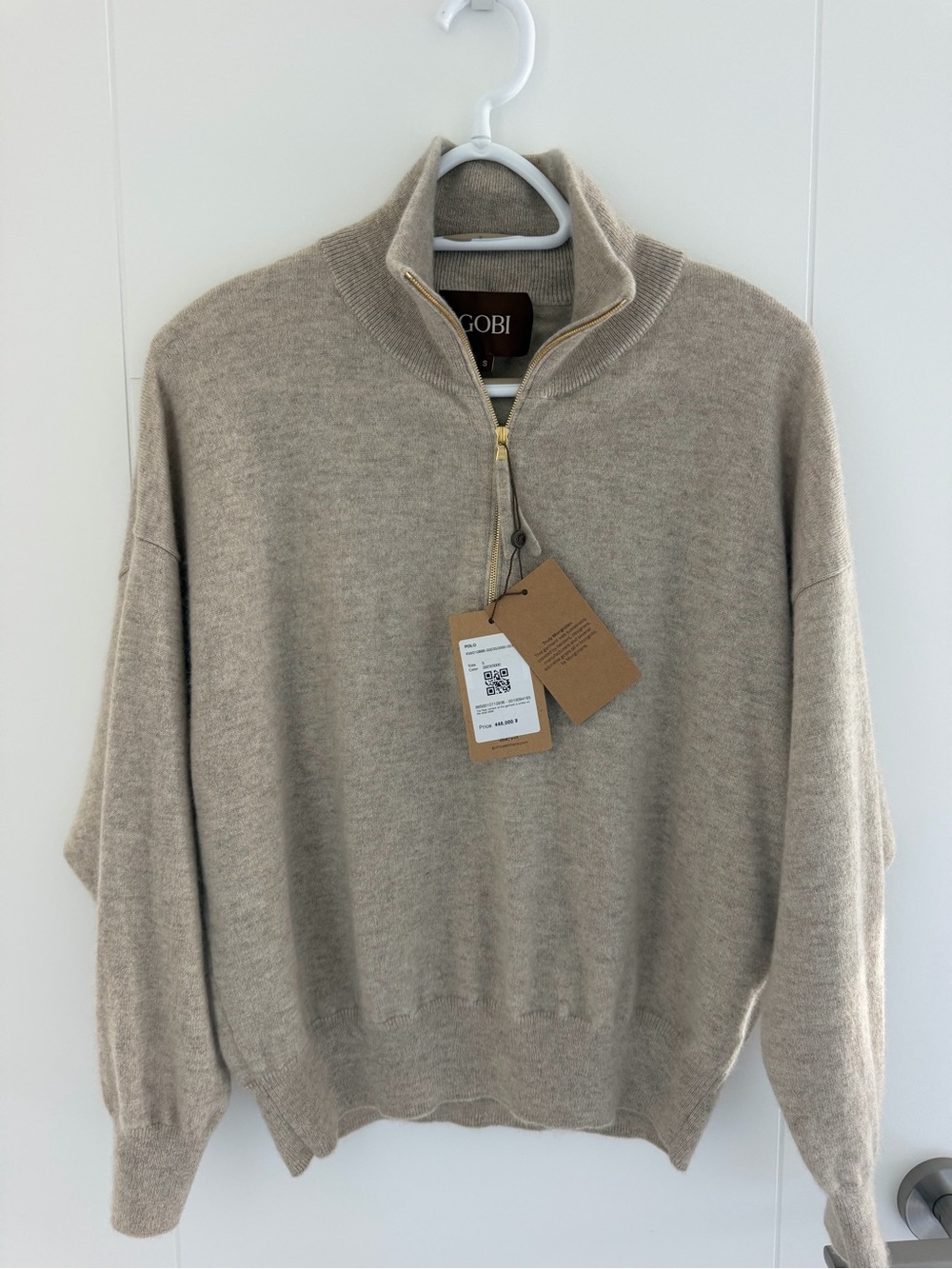 Gobi women’s Taupe Half-Zip Cashmere Sweater Size S
